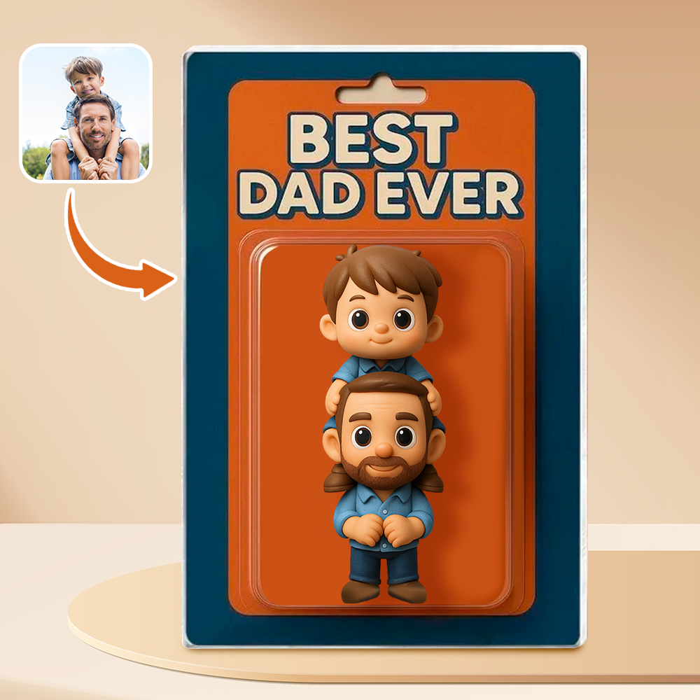 Personalized Father's Day Gift For Dad, Custom Photo Dad And Kids Action Figure Acrylic Block, Best Dad Ever Block Plaque, Gift For Husband