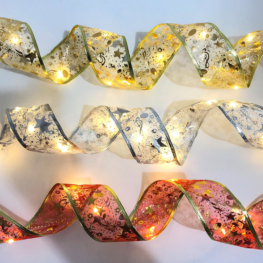 Christmas Fairy Lights Xmas Tree Ribbon Lights Copper Wire Ribbon Bows Lights for Holiday Party Decoration
