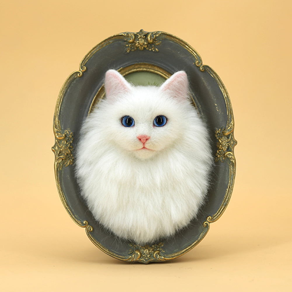 Custom Realistic Needle Felting Cat Portrait, Felt Cat Portrait in Frame, Pet Lover Gift
