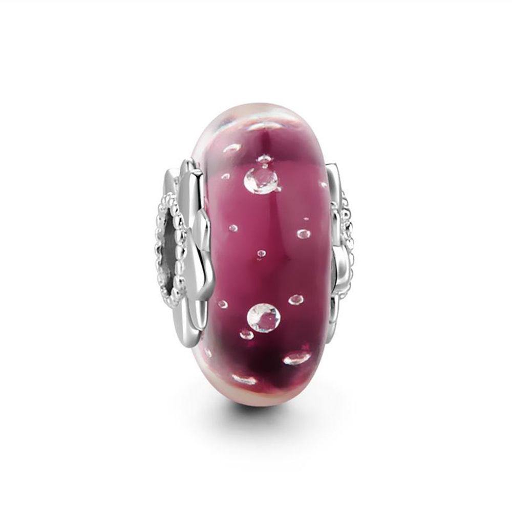 Purple Drop Water Charm Murano Glass Bead Silver