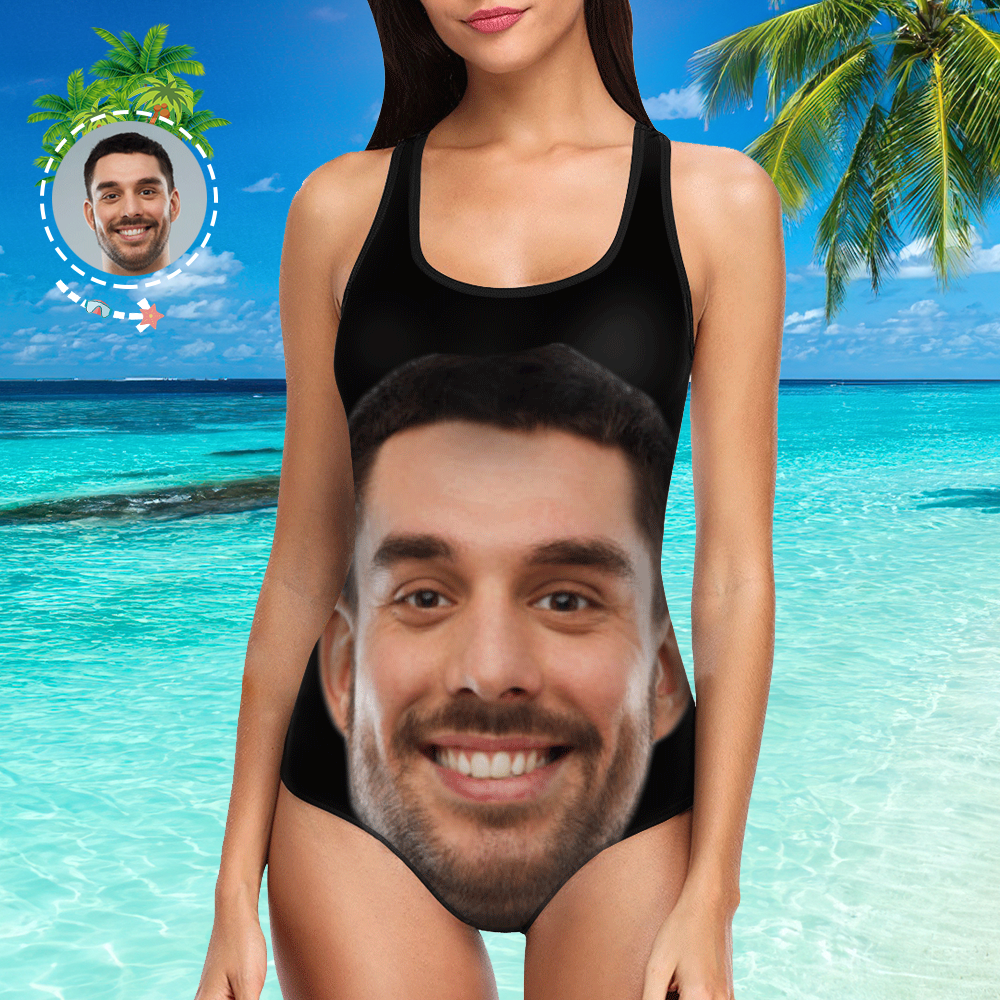 Custom One Face Boyfriend Women's Slip Swimsuit Gift for Her