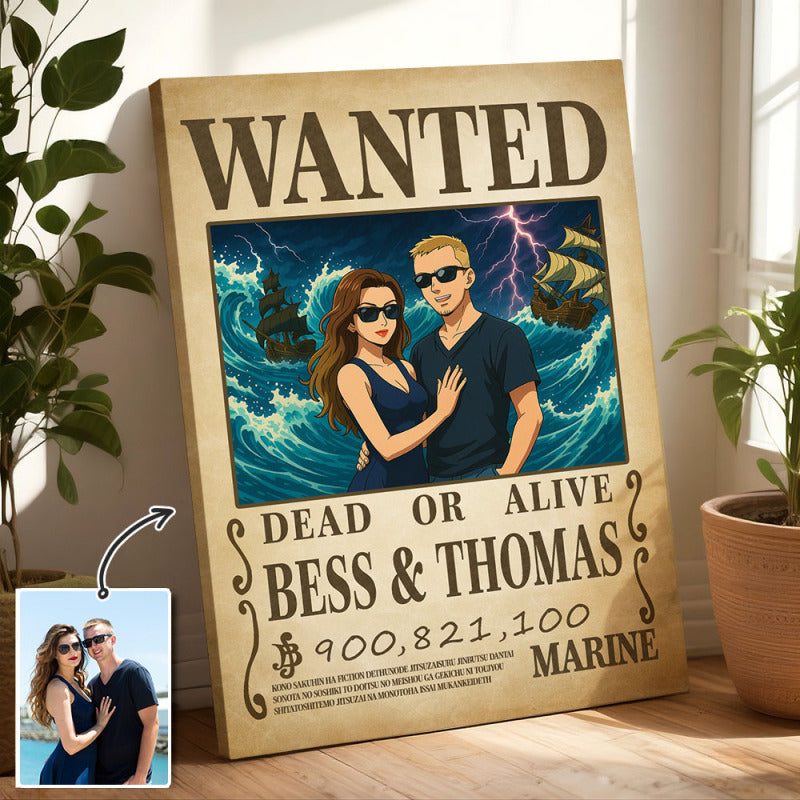 Custom Anime Bounty Couple Portrait Personalized Anime Style Wanted Poster Portrait Unique Captains' Couple Portrait
