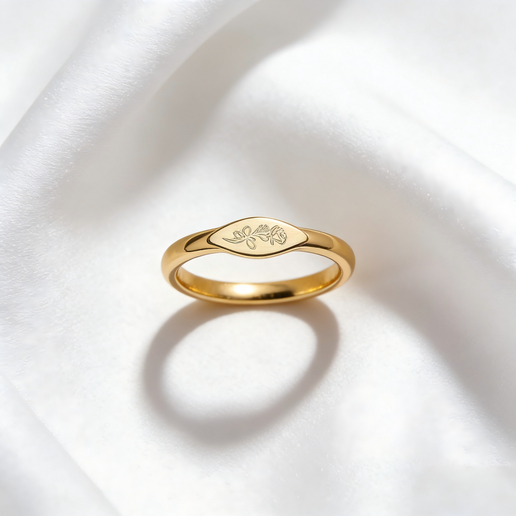 Personalized Birth Flower Ring Dainty Custom Stacking Ring Minimalist Floral Jewelry Gift for Her