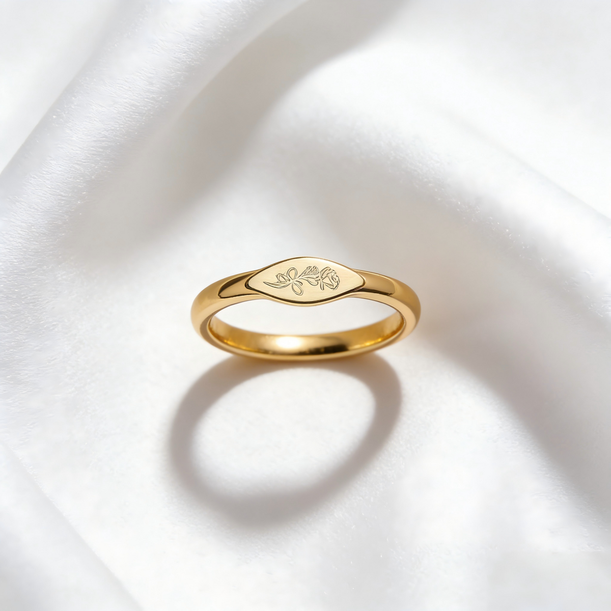 Personalized Birth Flower Ring Dainty Custom Stacking Ring Minimalist Floral Jewelry Gift for Her