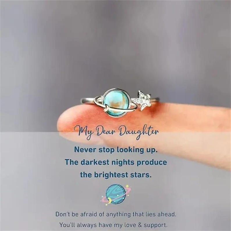 To My Daughter Gift Star & Moon Rotatable Ring Stress Relief Fidget Ring for Anxiety Relief Perfect for Birthday Gift Christmas Gift