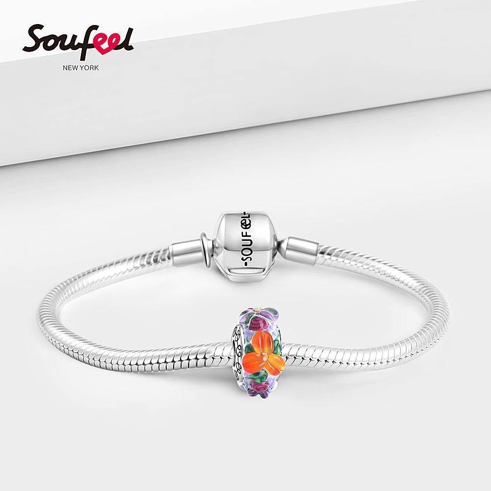 Flower Sea Charm Murano Glass Bead Silver
