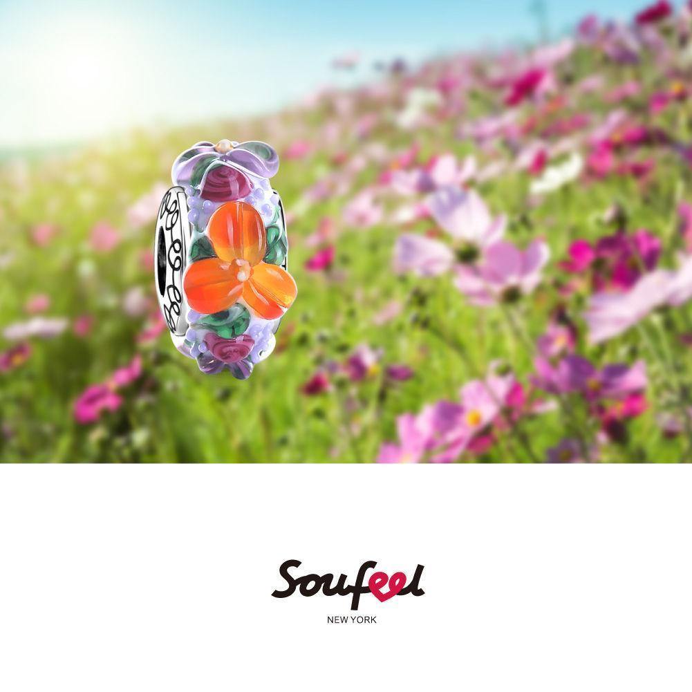 Flower Sea Charm Murano Glass Bead Silver