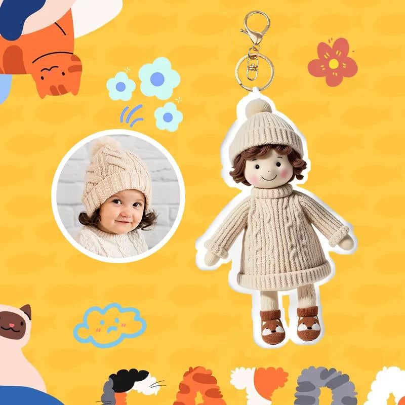 Personalized Photo Plush Doll Keychain Mini Me Plush Keychain Dad and Son