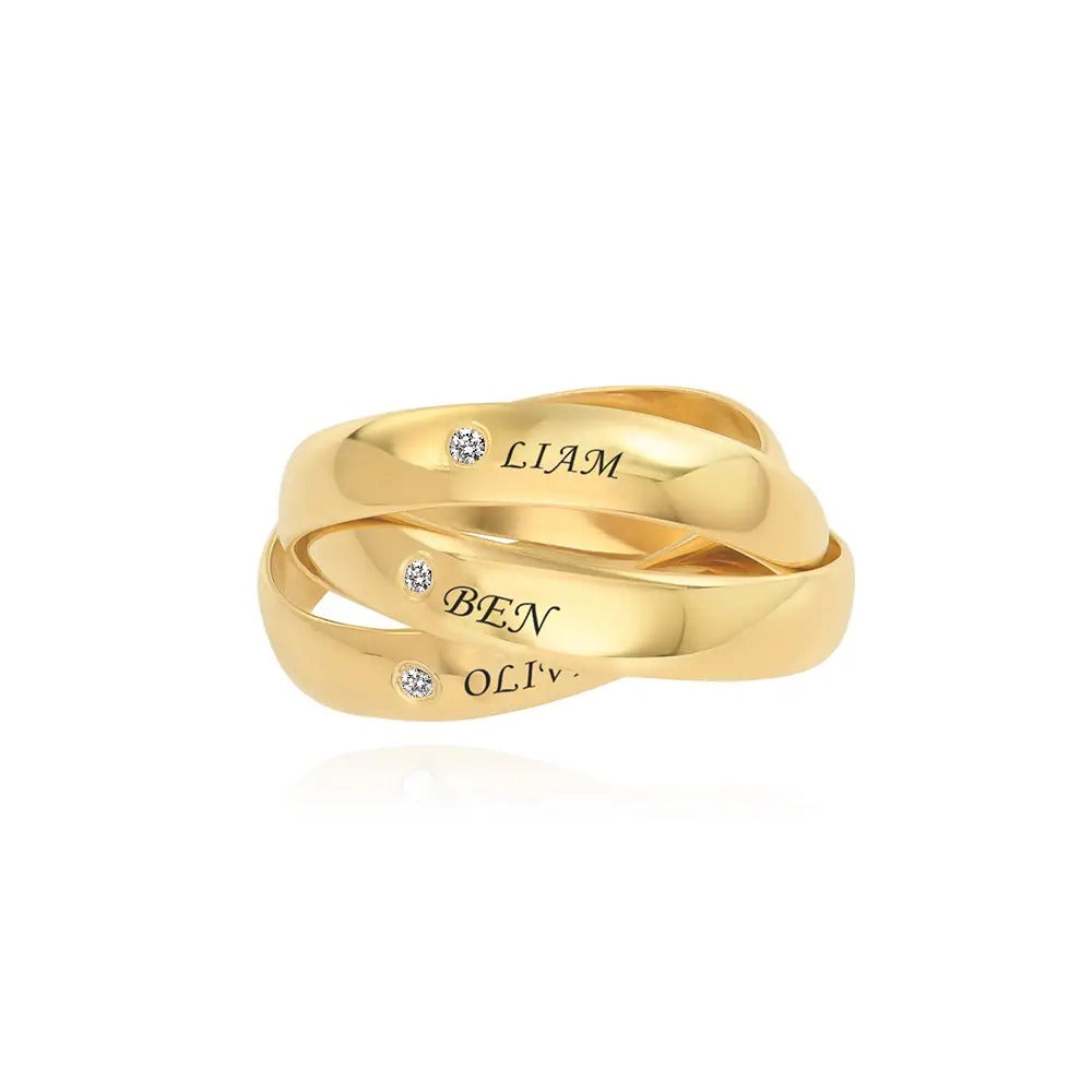 Three Interlocking Birthstone Rings – Personalized Triple Band Ring Gift for Her