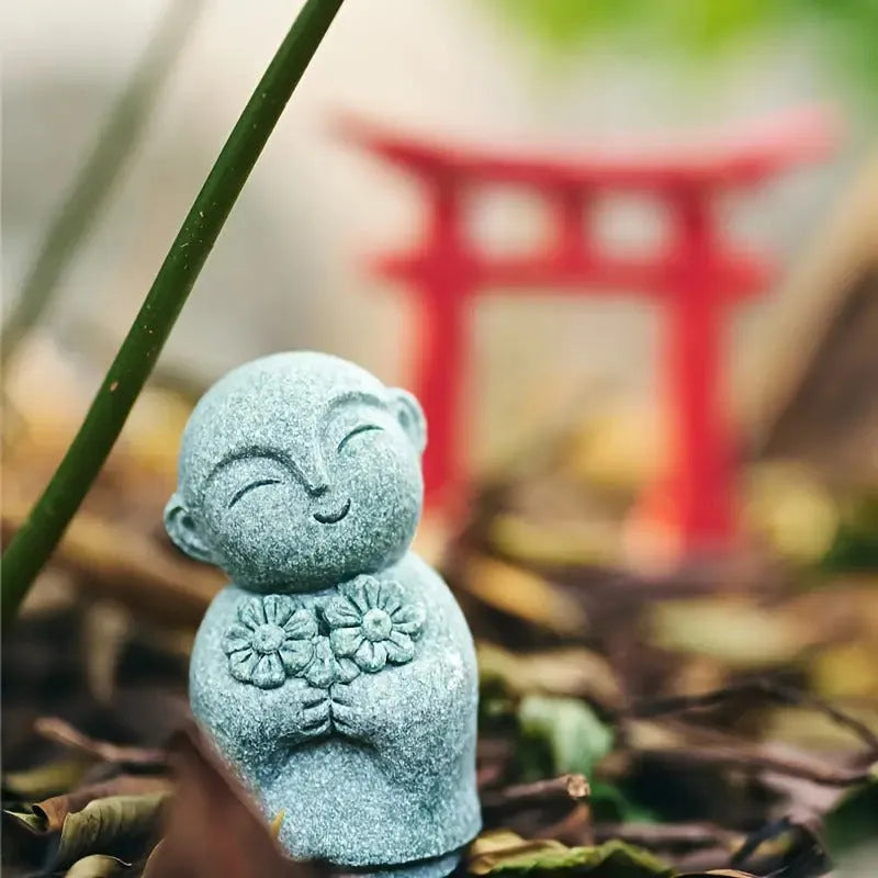 Handcrafted Stone Zen Jizo Statue Full Set