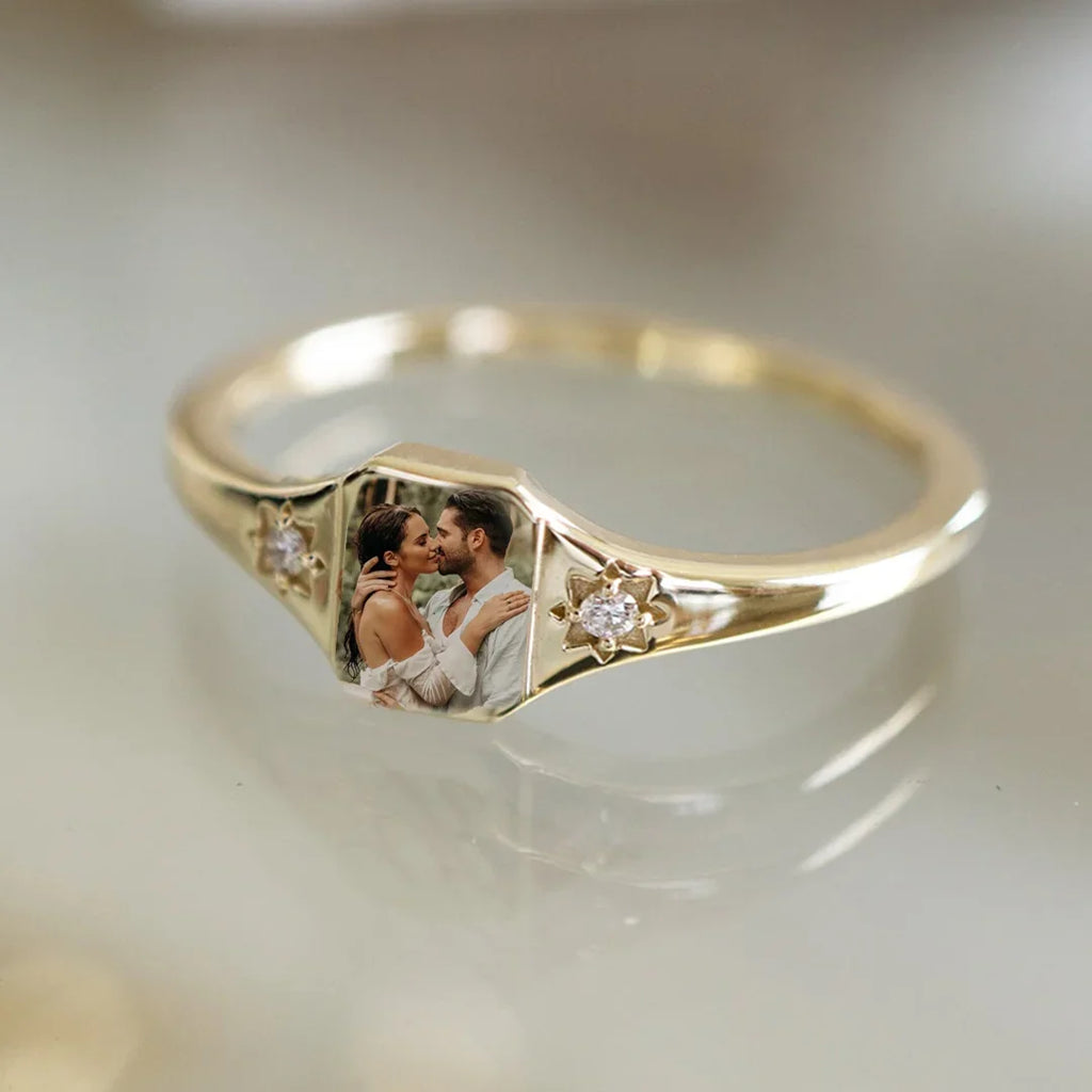 Personalized Birthstone Photo Ring 2 Photo Colors Custom Jewelry Perfect Gift for Her Anniversary Gift Mother's Day Gift