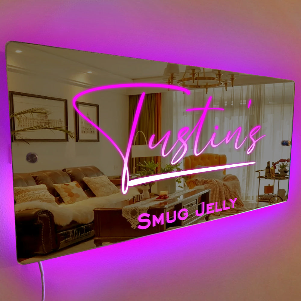 Personalised Name Mirror Sign Custom LED illuminated Light-Up Bedroom Sign Gift For Kids