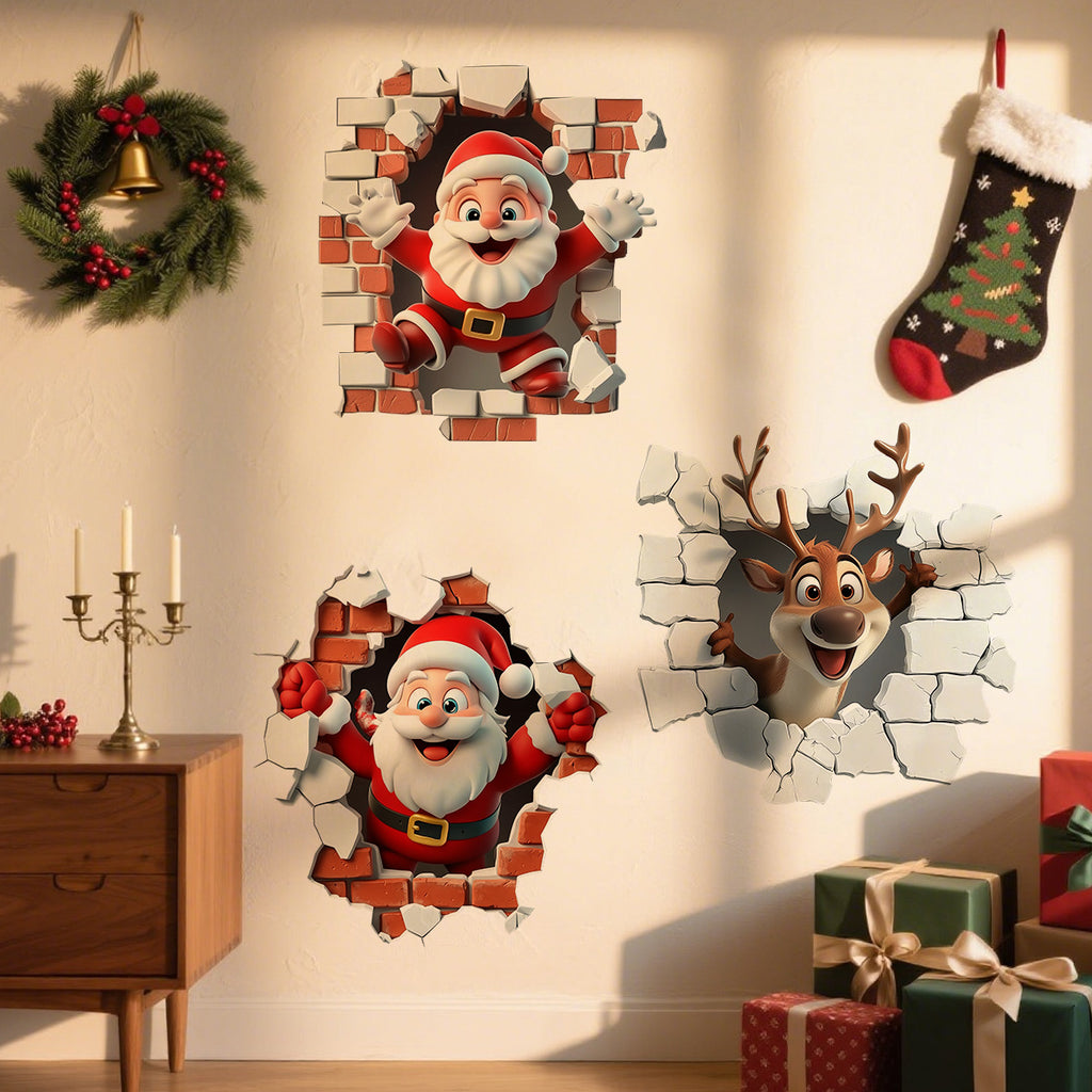 3D Christmas Wall Stickers Santa Claus Removable Stickers Holiday Wallpaper Home Decor