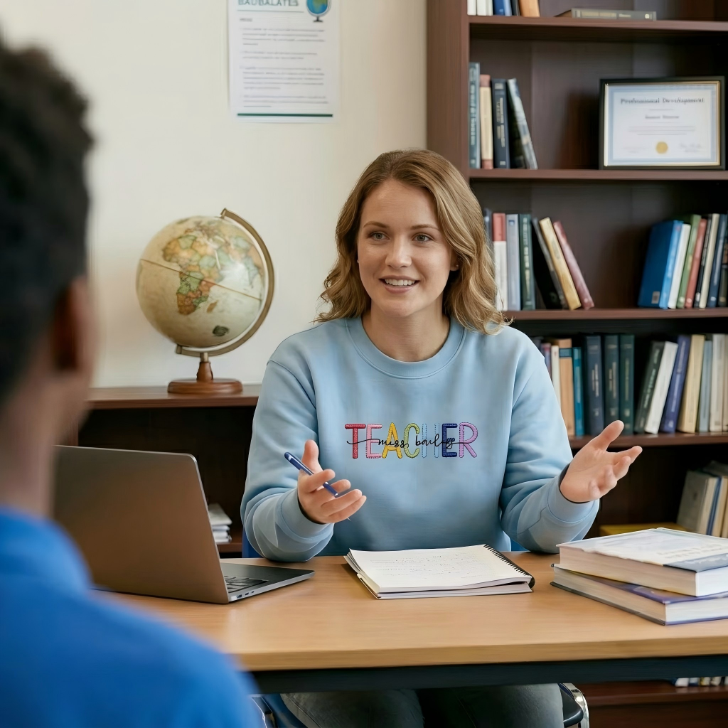 Personalized Multicolor Embroidered Teacher T-Shirt Sweatshirt Hoodiewith Custom Name Back-to-School Gift for Teachers