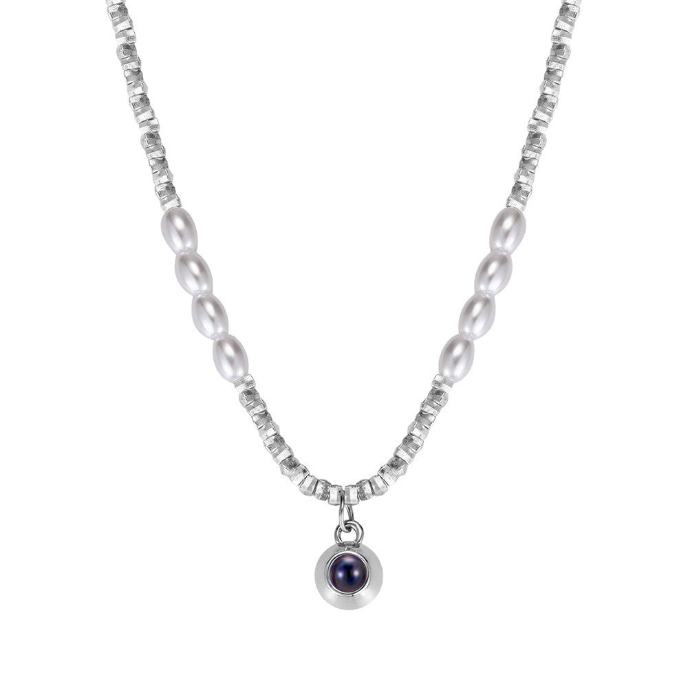 Personalized Photo Necklace Projection Gem Pearl Necklace Anniversary Gifts for Her