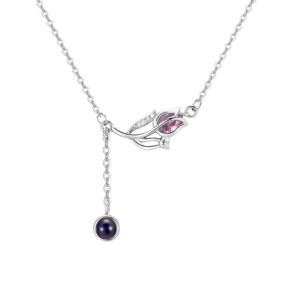 Personalized Photo Necklace Projection Tulip Gem Necklace Birthday Gift for Girlfriend
