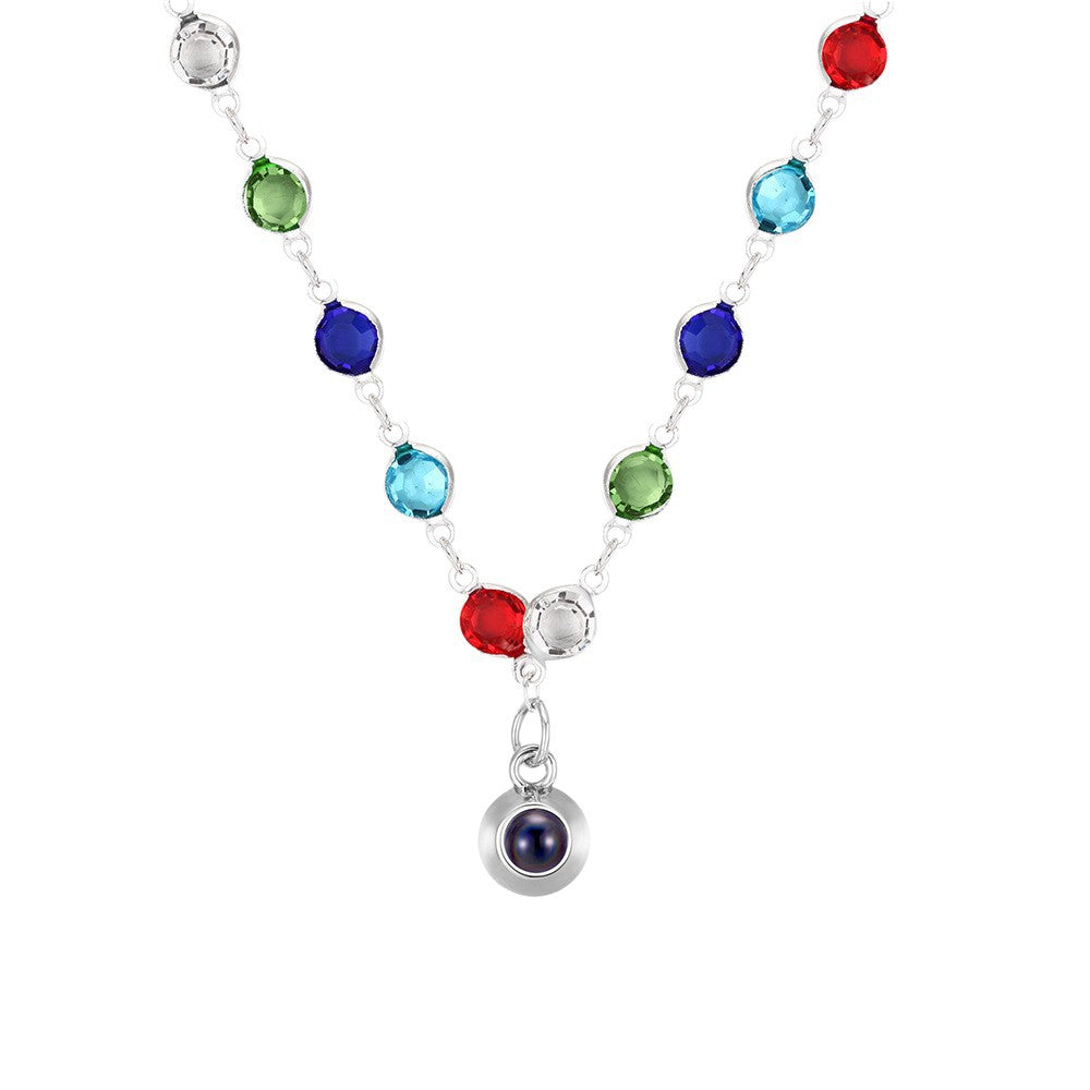 Personalized Colored Crystal Photo Necklace Projection Gem Necklace Anniversary Gifts for Her