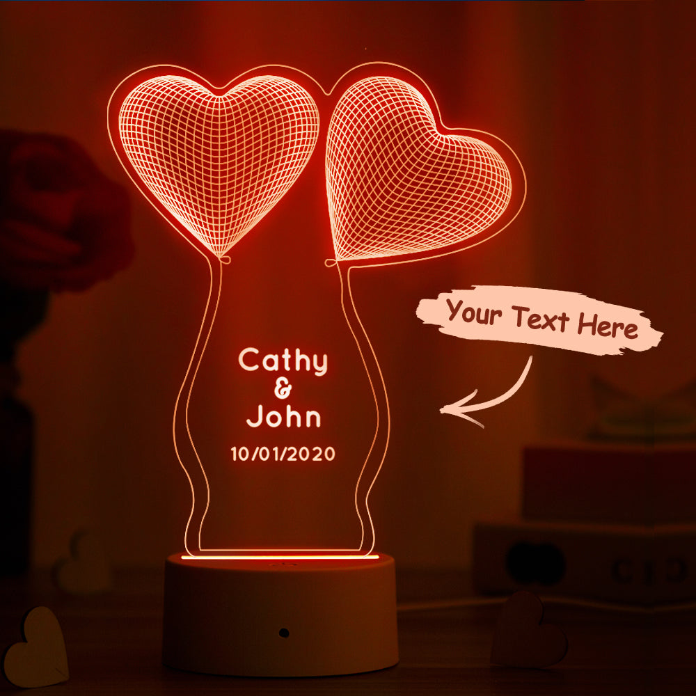 Custom LED Illuminate 3D Lamp with Name Love Gift 7 Colors Optical Night Light
