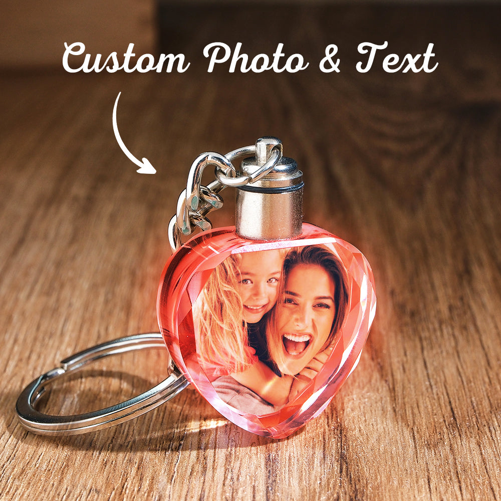 Custom Photo Crystal Keychain Heart-shaped Keychain Gift for Mother