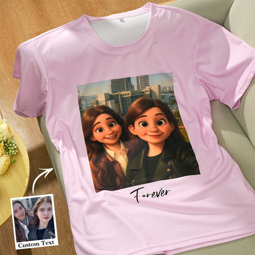 Custom Cartoon Style Photo T-Shirt Personalized Anime Portrait Tshirt with Custom Text Gift for Friend