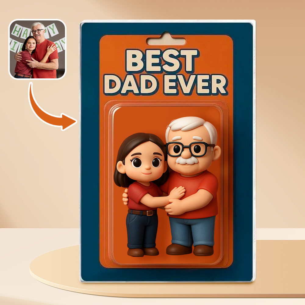 Personalized Father's Day Gift For Dad, Custom Photo Dad And Kids Action Figure Acrylic Block, Best Dad Ever Block Plaque, Gift For Husband