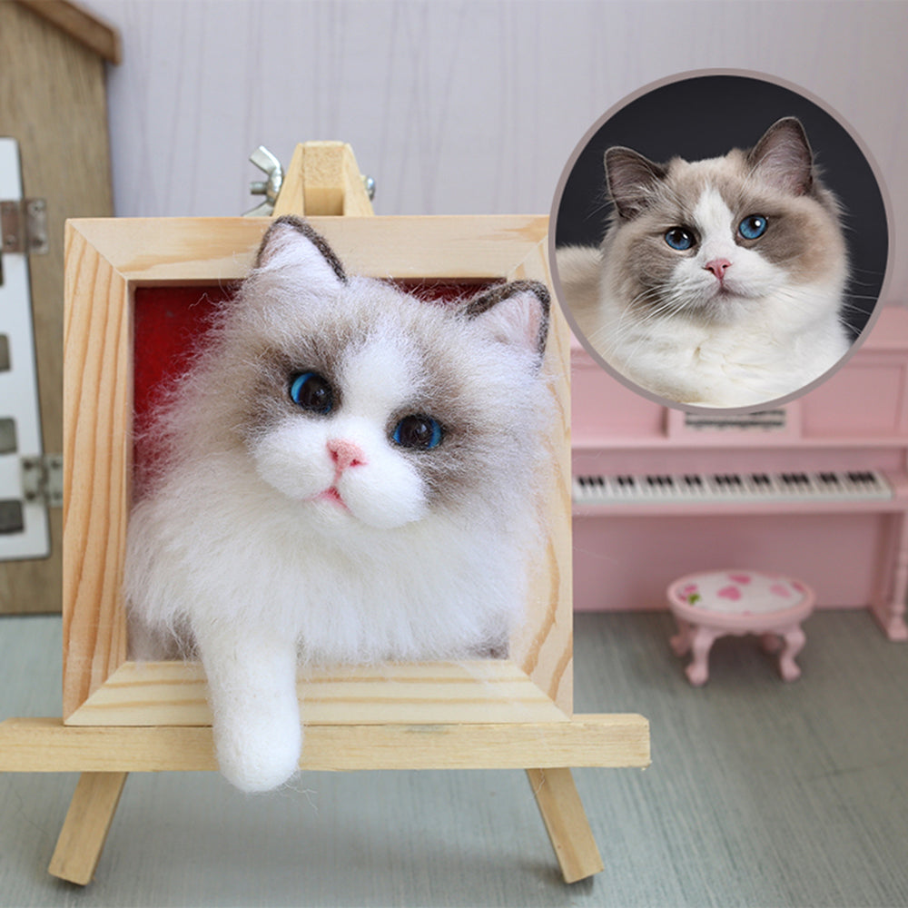 Custom Wool Needle Felted Cats, Portrait Custom Cat Memorial Frame, Replica Cat Lover Gift