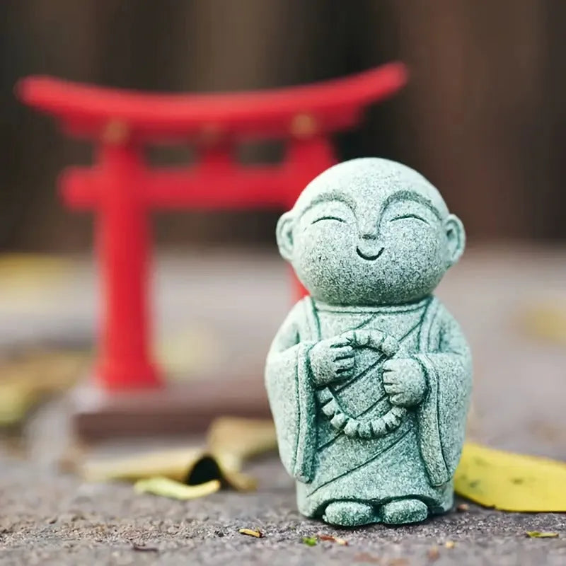 Handcrafted Stone Zen Jizo Statue Full Set