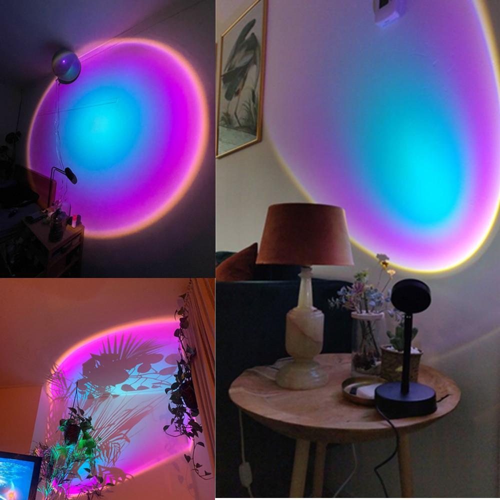 Christmas Gifts Sunset Projector Lamp Rainbow Glow (Blue, Pink & Orange) Aura Glow Lights Tiktok Decor For Bedroom Rainbow Projection Lamp