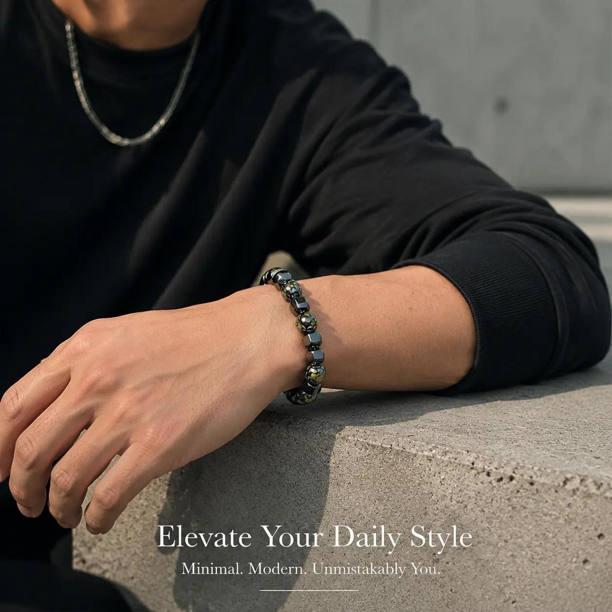 Men's Irregular Hematite Spliced Bead Stretch Bracelet Hip-Hop Streetwear Geometric Stone Beaded Bracelet Minimalist Edgy Jewelry Gift for Men