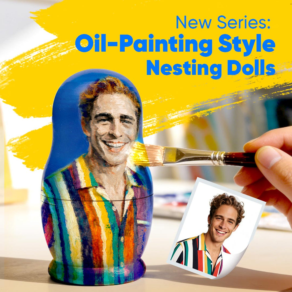Personalized Portrait Nesting Doll Custom Photo Oil Painting Style Gift for Dad Family Matryoshka Doll Christmas Gift