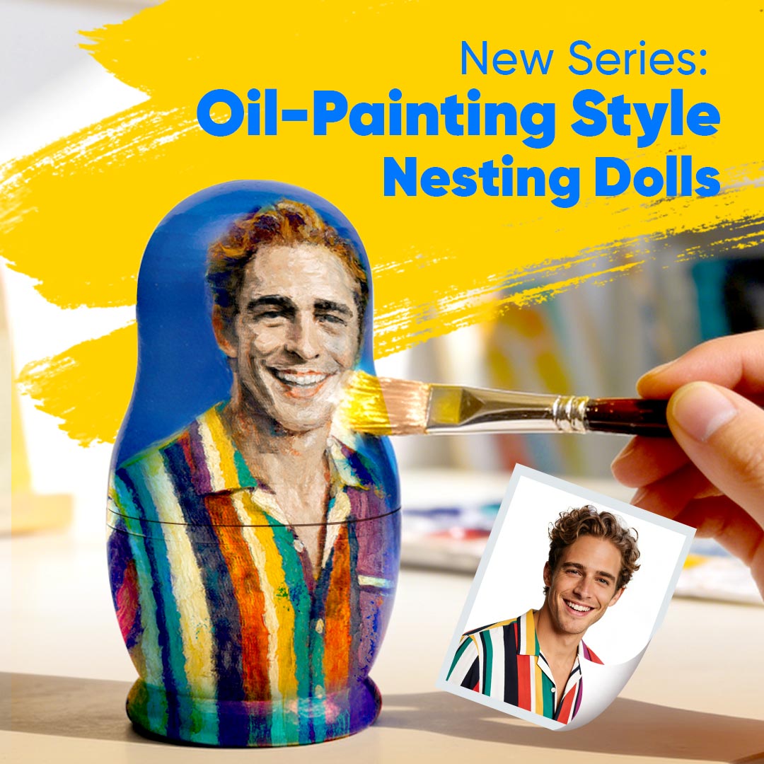 Personalized Portrait Nesting Doll Custom Photo Oil Painting Style Gift for Dad Family Matryoshka Doll Christmas Gift