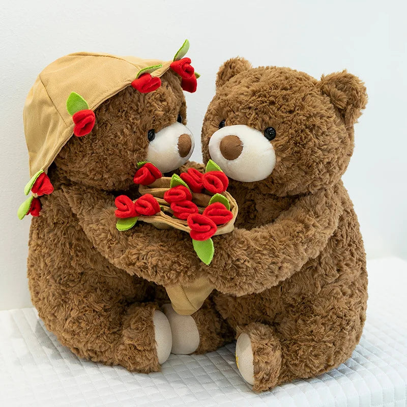 Romantic Teddy Bear Hugging Roses Bouquet – New Style Rose Bear Plush Toy