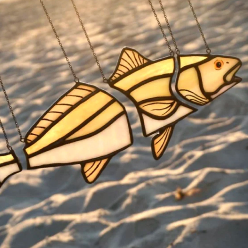 Handcrafted Stained Glass Red Drum Fish Hanging Suncatcher Coastal Art Decor Gift