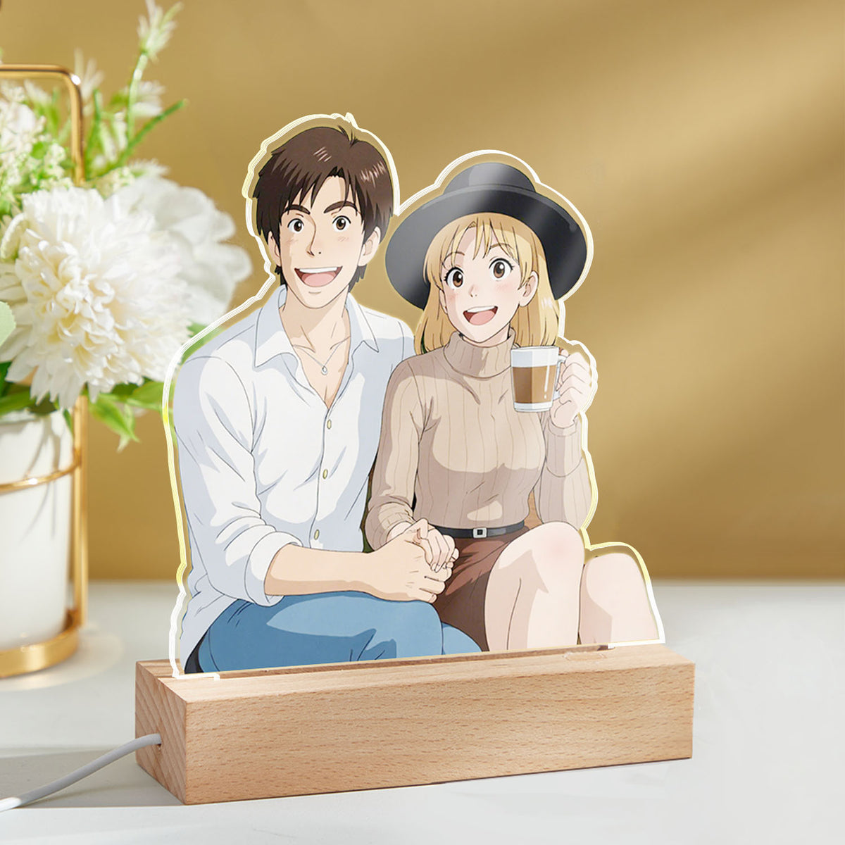 Custom Photo Gibli Style Personalized Night Light with Your Photo Couple Gifts