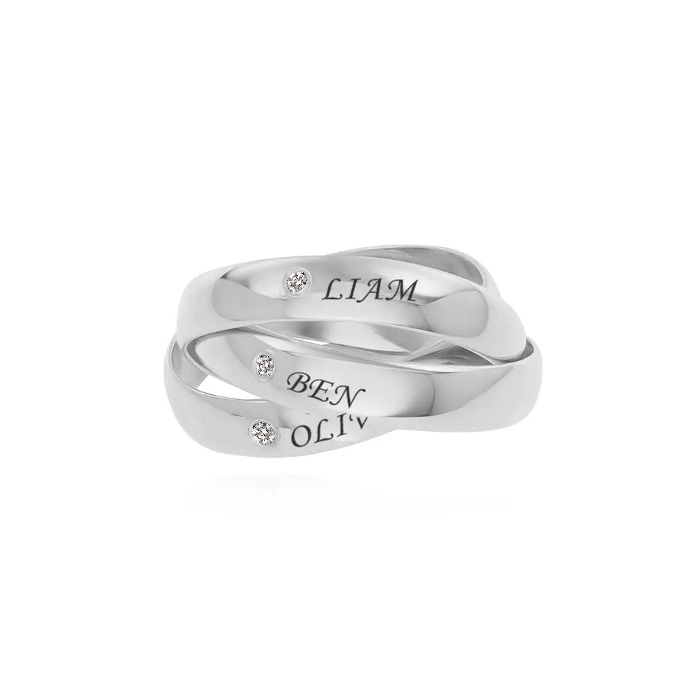 Three Interlocking Birthstone Rings – Personalized Triple Band Ring Gift for Her