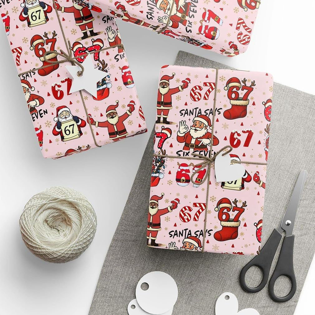 67 Meme Christmas Gift Wrap Funny Holiday Wrapping Paper Trendy Christmas Packaging for Friends Gift for Kids