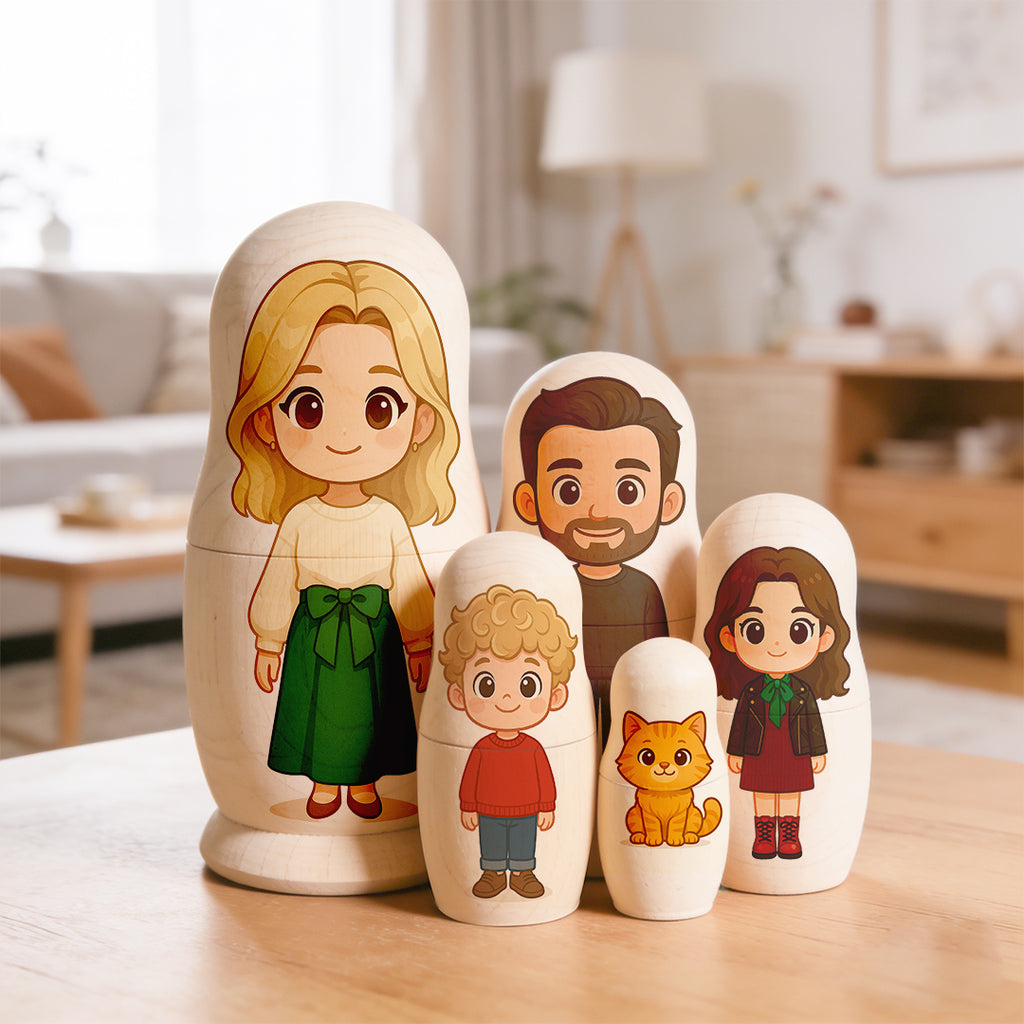 Personalized Portrait Nesting Doll Custom Photo Family Portrait Cartoon Style Gift Photo Gift for Mom