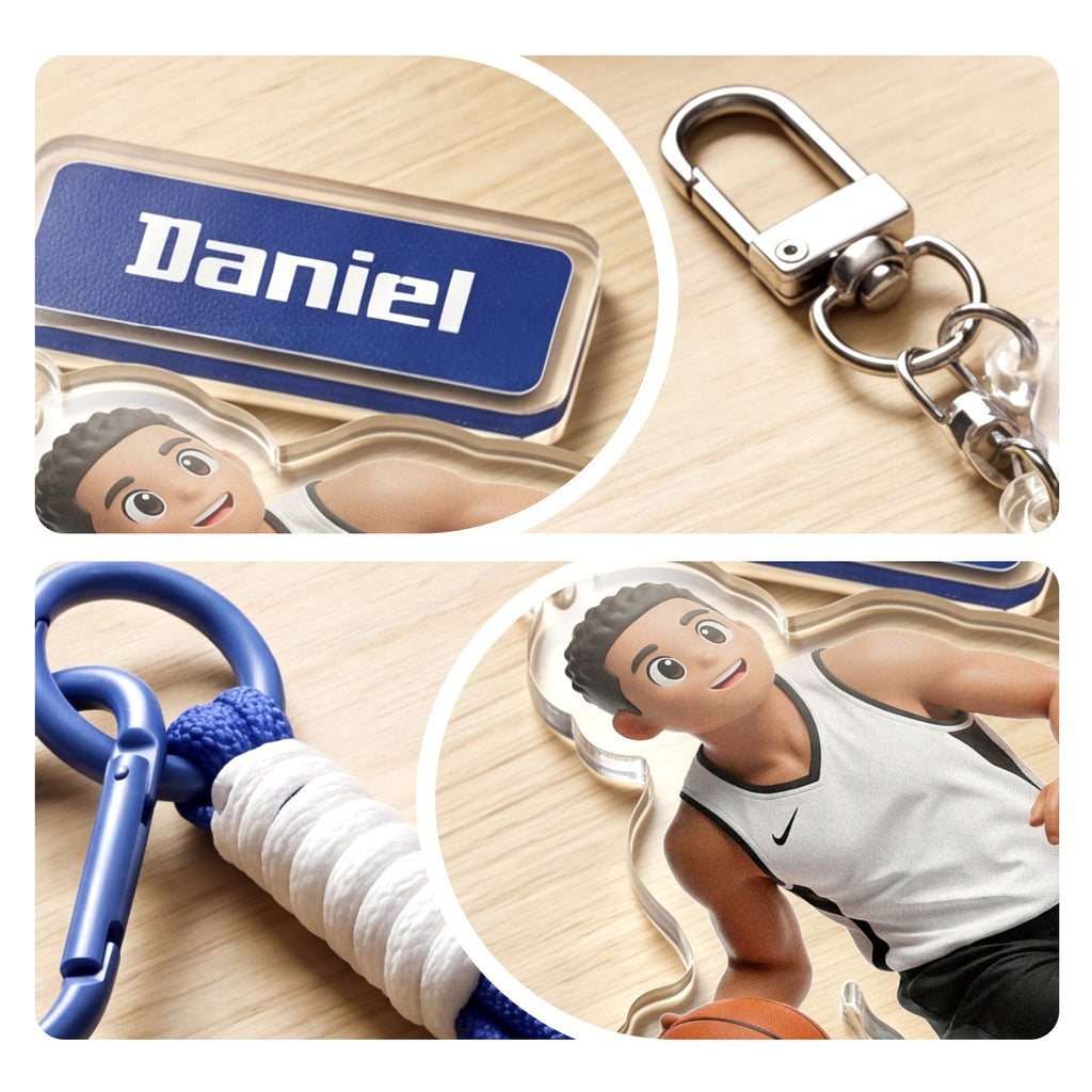 Custom Photo Cartoon Portrait Keychain Custom Name Bag Charm Gifts for Sports Enthusiasts