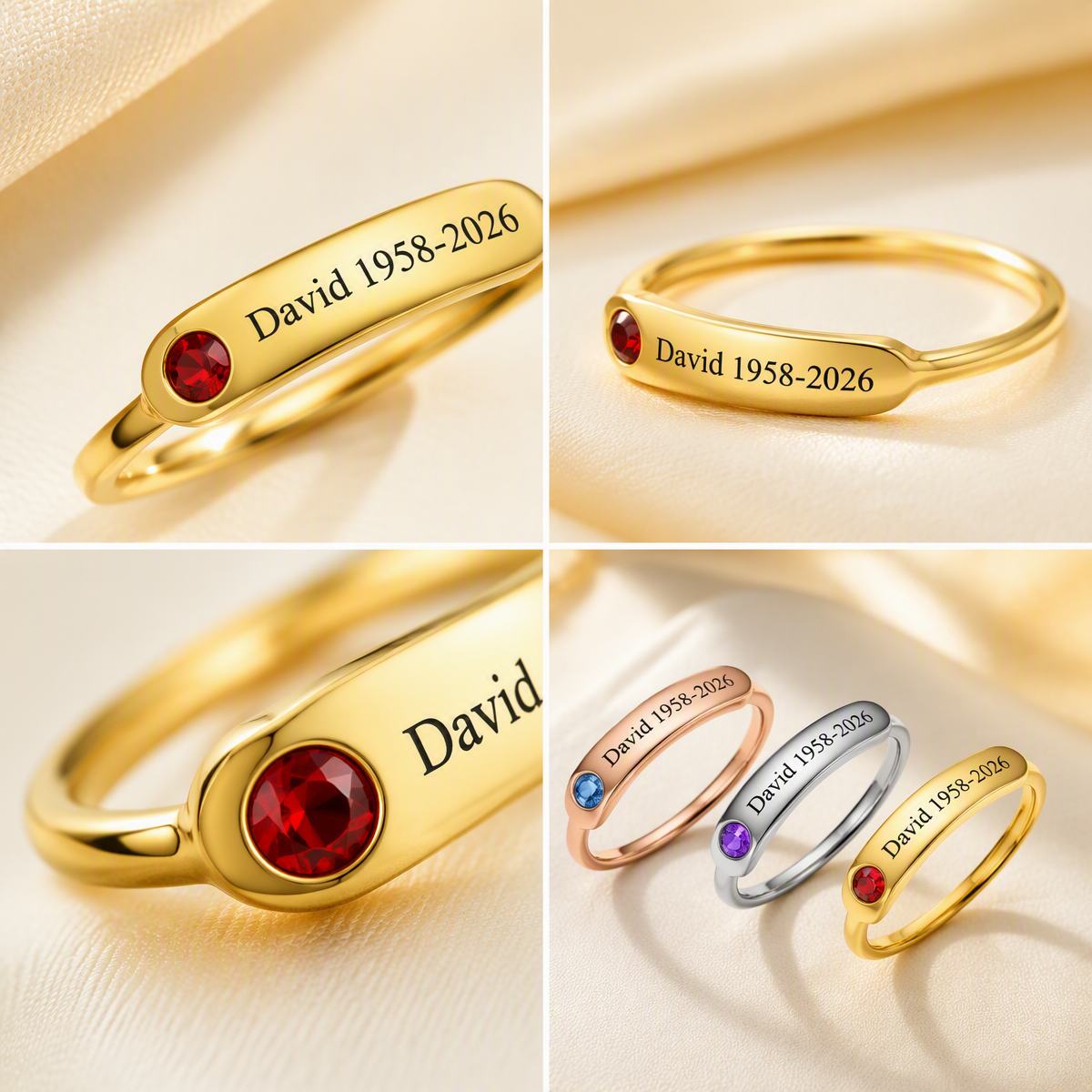 Personalized Birthstone Name Memorial Ring to Remember Someone You Loved
