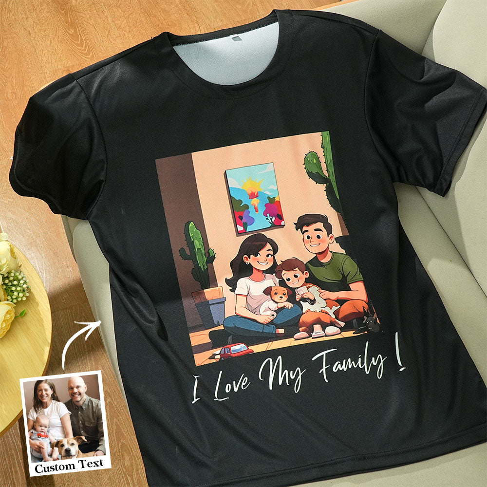 Custom Cartoon Style Photo T-Shirt Personalized Anime Portrait Tshirt with Custom Text Gift for Dad