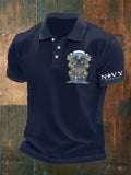 Man's Vintage Navy 1775 - 2025 250th Anniversary Non Sibi Sed Patriae Printed Polo Shirt