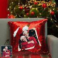 Custom Photo Magic Sequins Christmas Pillowcase Red Color Shiny Father Theme