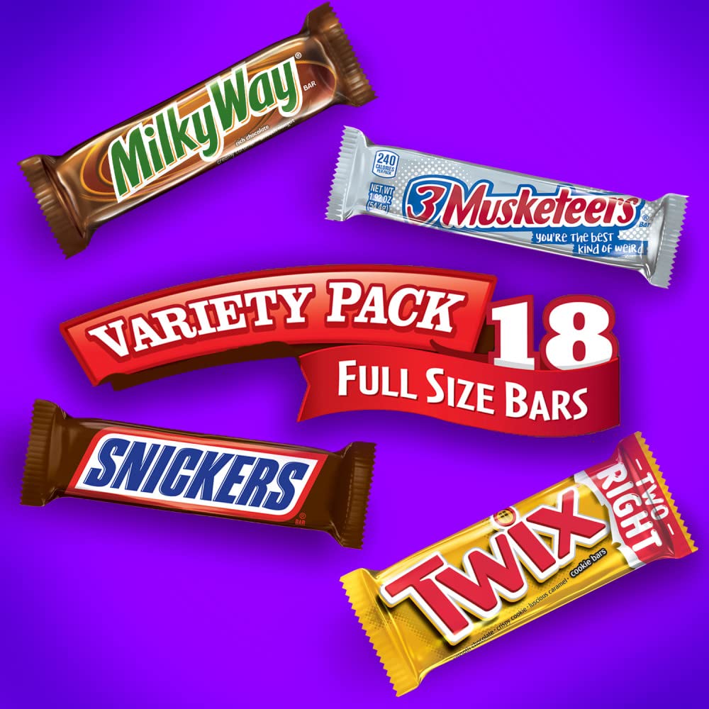 SNICKERS, TWIX, 3 MUSKETEERS, MILKY WAY Full Size Back to School Chocolate Bar Variety Pack, 18 ct B