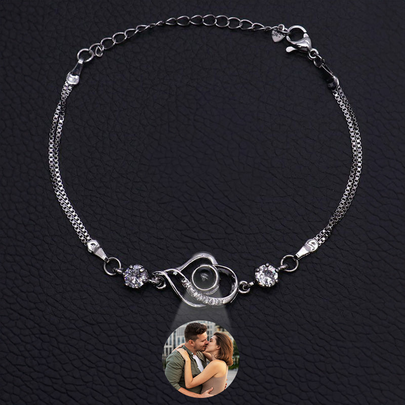 Custom Photo Bracelet Overlapped Hearts Projection Bracelet Gift for Mom Best Mother's Day Gift