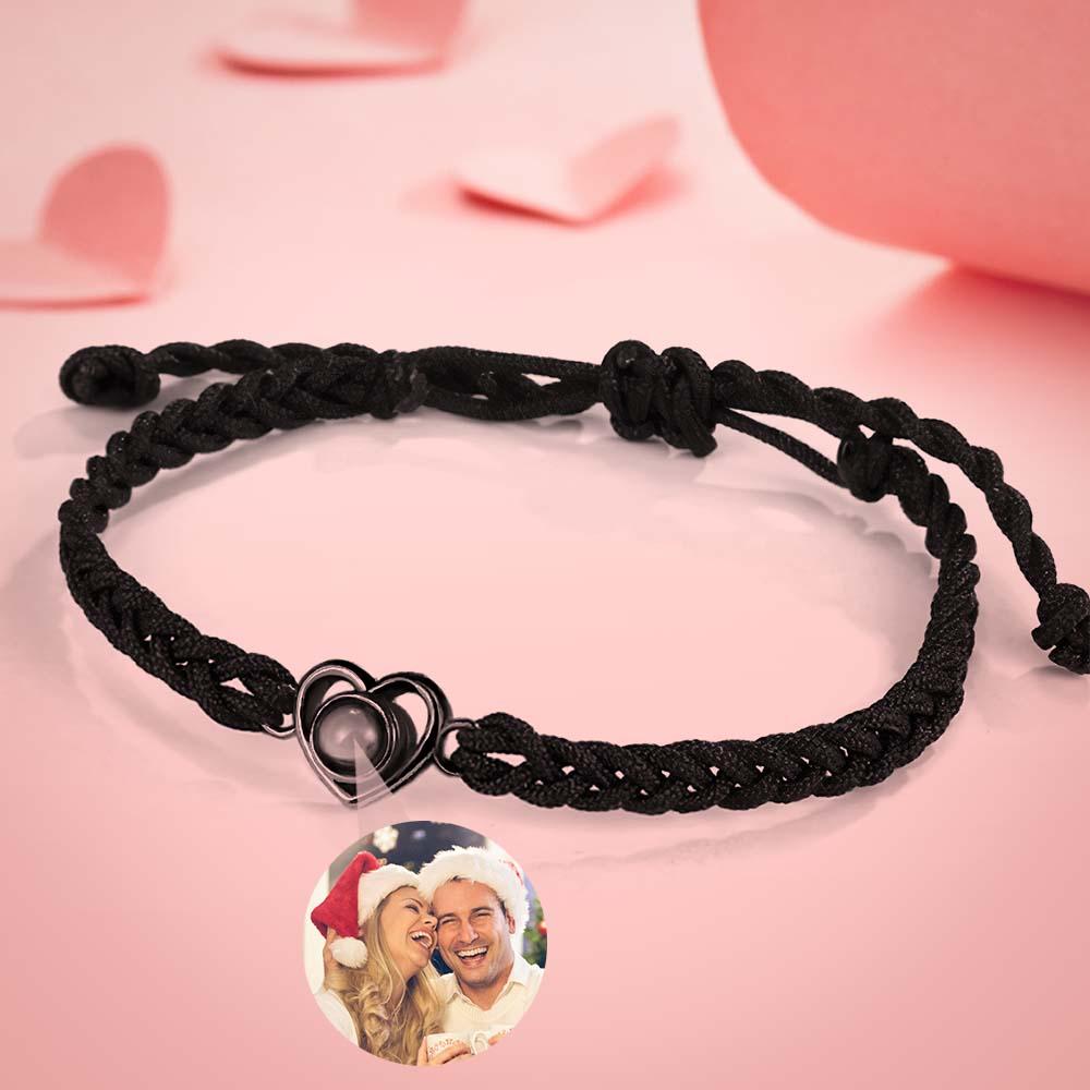 Custom Photo Projection Braided Rope Bracelet Memorial Photo Inside Bracelet Gifts for Her