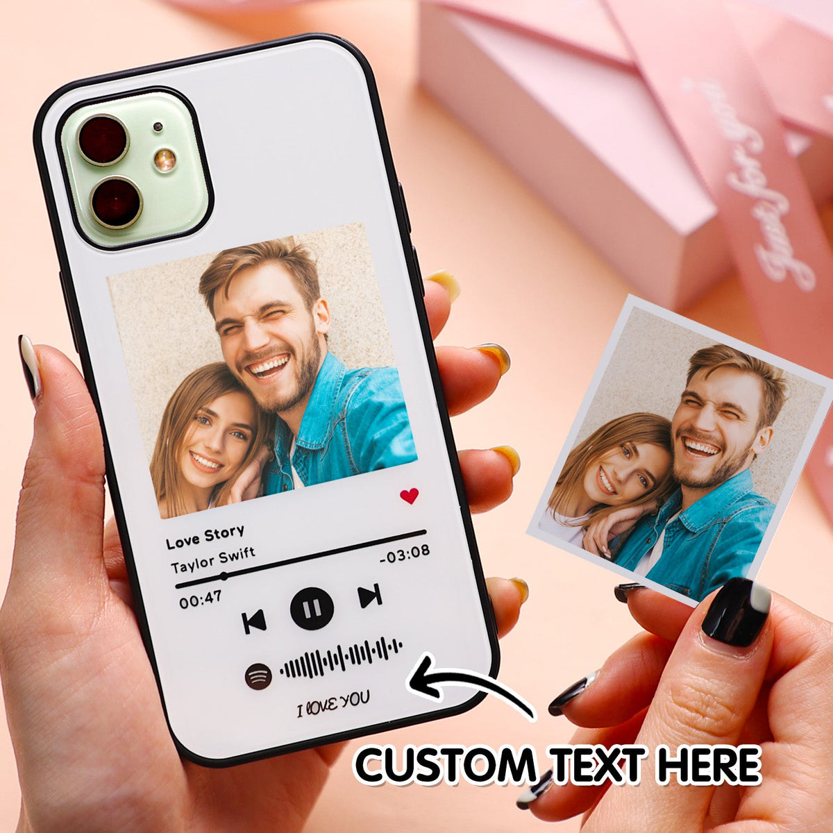 Custom Spotify Code Music iPhone Case with Text Scannable Engraved Custom Music Song Tempered Glass  - White