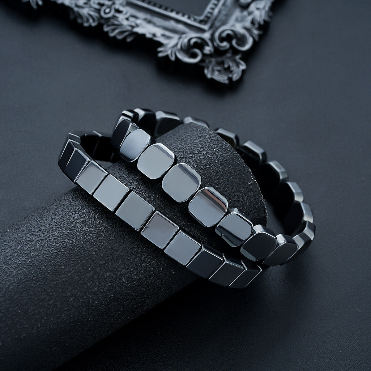 Cross-border hot-selling square black gallstone bracelets for men Italian elastic mix and match bracelets fashion beaded accessories wholesale