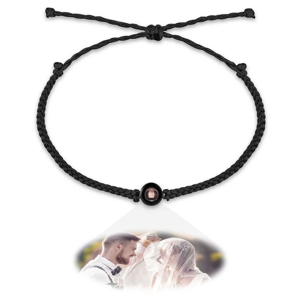 Eternal Rose Box & Photo Projection Couple Bracelet Braided Black Rope Bracelet Gift For Lovers