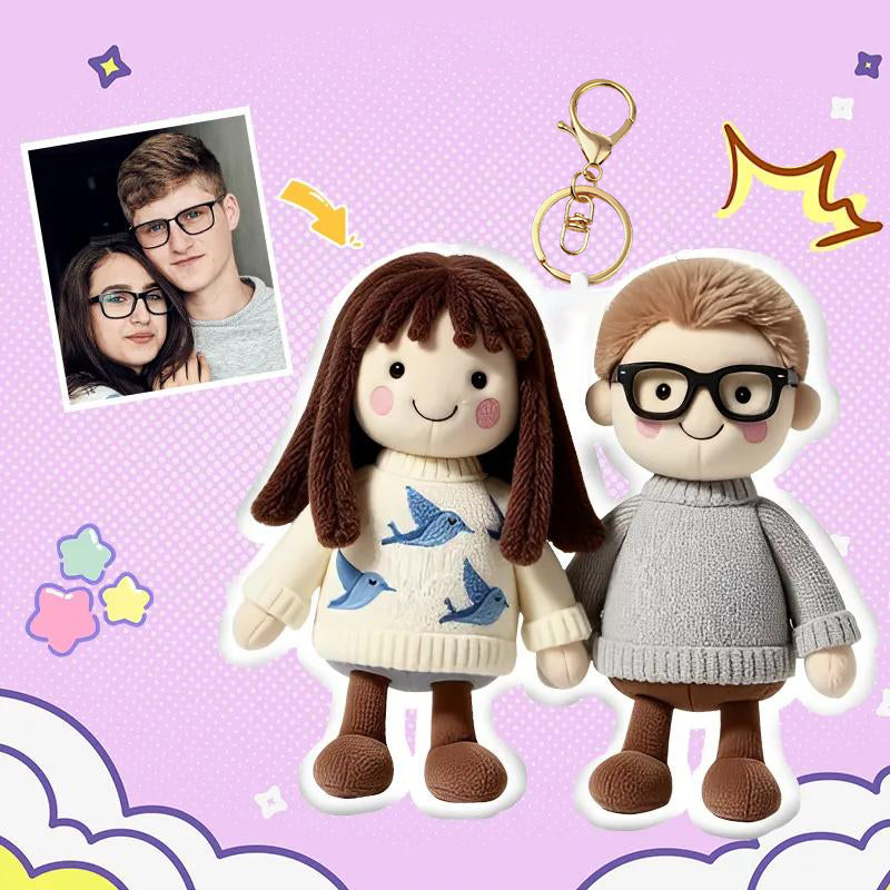 Personalized Photo Plush Doll Keychain Mini Me Plush Keychain Dad and Son