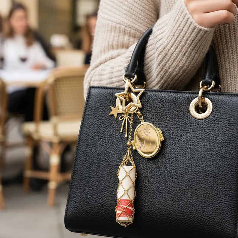 Personalized Lipstick Keychain with Mirror: Stainless Steel Makeup Bag Charm Valentine's Day Gifts